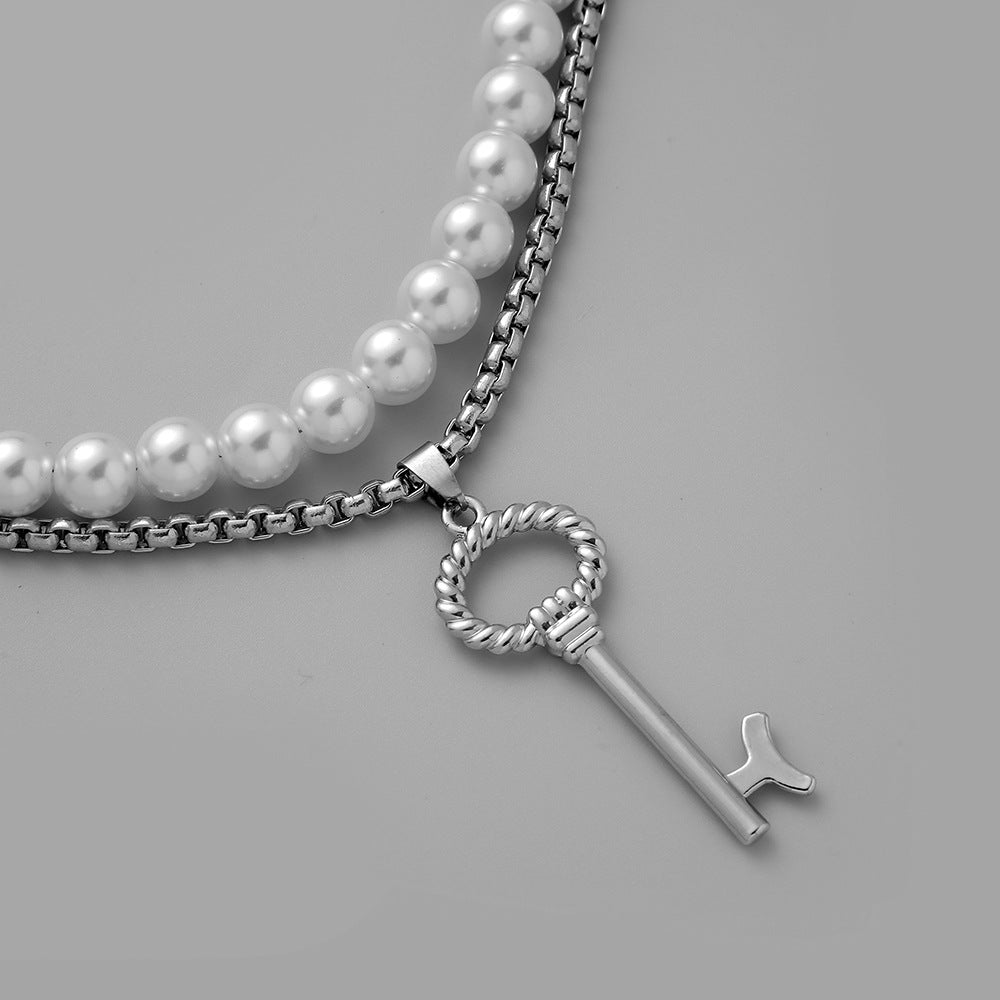 Collar de hombre apilado de perlas de acero titanio al por mayor